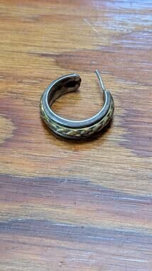 Vintage Single Sterling 925 Mexico Hoop Earring 10k Gold Trim 6g